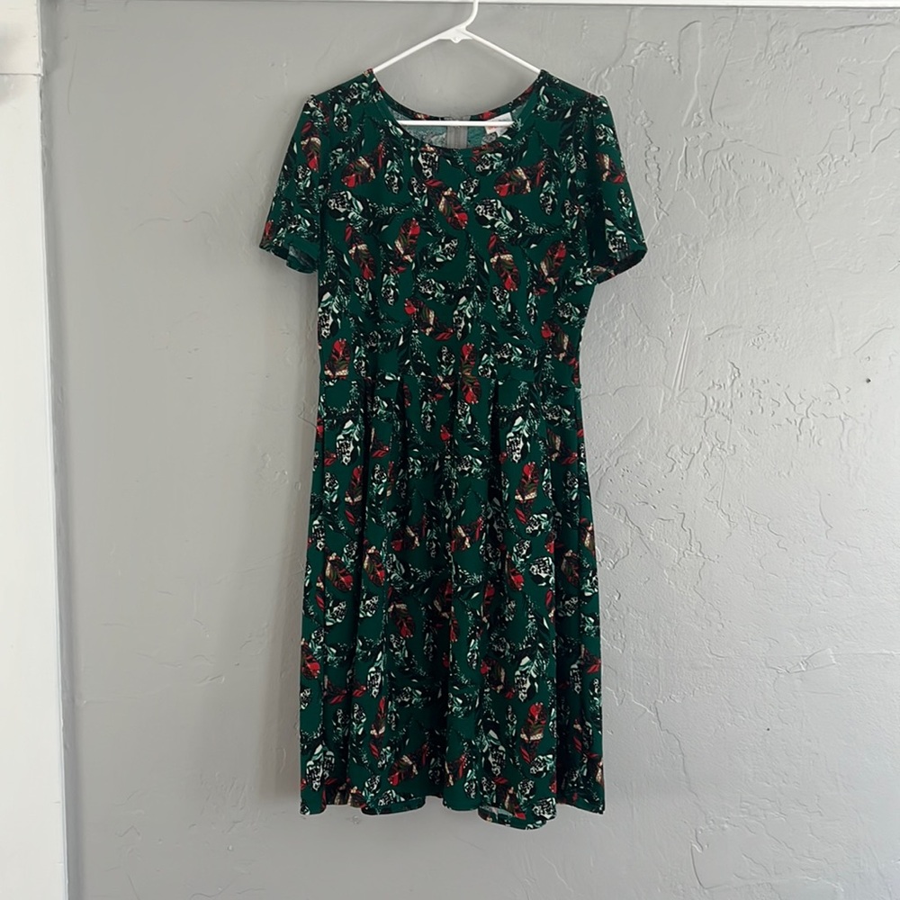 Gorgeous green feather print LulaRoe Amelia dress